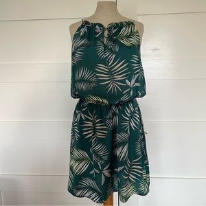 bb dakota | green palm leaf mini dress